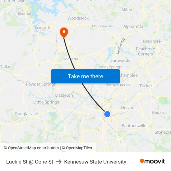 Luckie St @ Cone St to Kennesaw State University map
