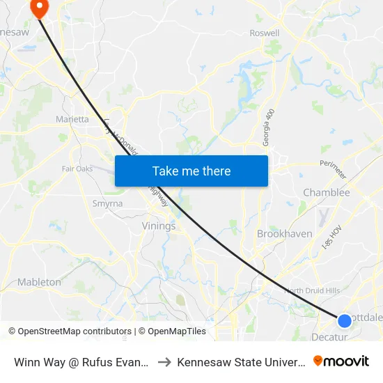 Winn Way @ Rufus Evans Dr to Kennesaw State University map