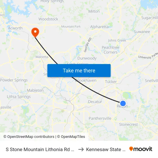 S Stone Mountain Lithonia Rd @ Southland Dr to Kennesaw State University map