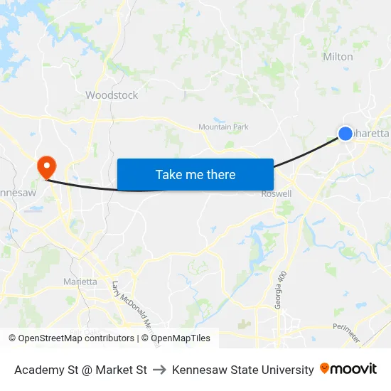 Academy St @ Market St to Kennesaw State University map
