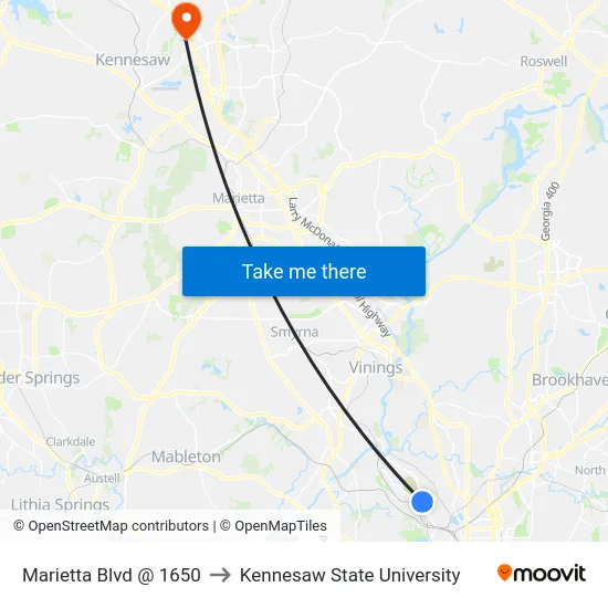 Marietta Blvd @ 1650 to Kennesaw State University map