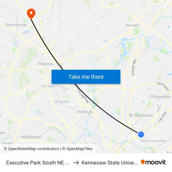 Executive Park South NE @ 57 to Kennesaw State University map