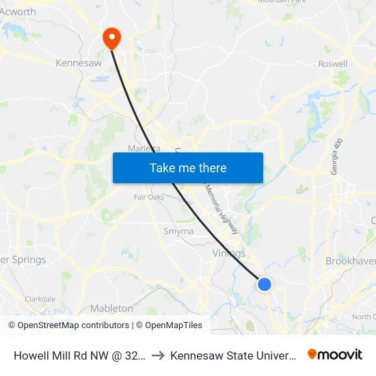 Howell Mill Rd NW @ 3280 to Kennesaw State University map