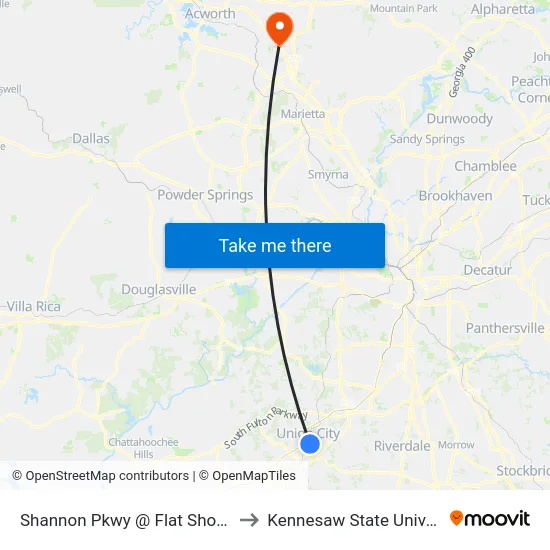 Shannon Pkwy @ Flat Shoals Rd to Kennesaw State University map