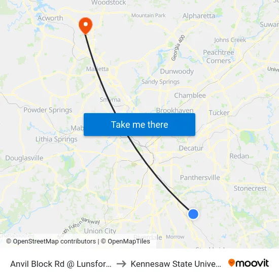 Anvil Block Rd @ Lunsford Dr to Kennesaw State University map