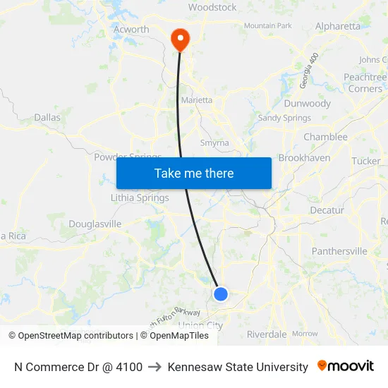 N Commerce Dr @ 4100 to Kennesaw State University map