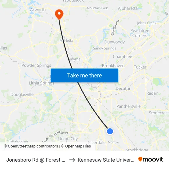 Jonesboro Rd @ Forest Ave to Kennesaw State University map