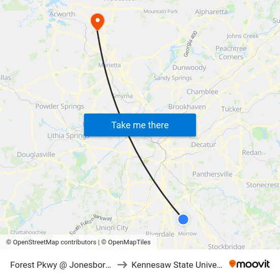 Forest Pkwy @ Jonesboro Rd to Kennesaw State University map
