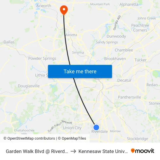 Garden Walk Blvd @ Riverdale Rd to Kennesaw State University map