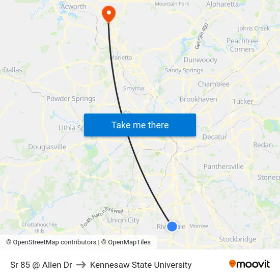 Sr 85 @ Allen Dr to Kennesaw State University map