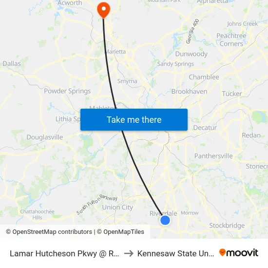 Lamar Hutcheson Pkwy @ Roberts Dr to Kennesaw State University map