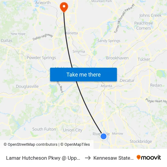 Lamar Hutcheson Pkwy @ Upper Riverdale Rd SW to Kennesaw State University map