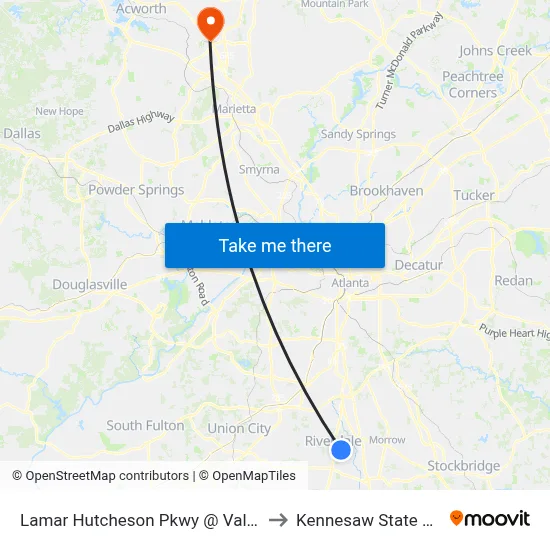 Lamar Hutcheson Pkwy @ Valley Hill Rd SW to Kennesaw State University map