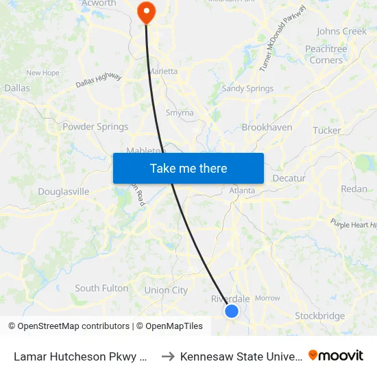 Lamar Hutcheson Pkwy @ 618 to Kennesaw State University map