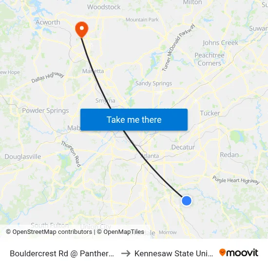 Bouldercrest Rd @ Panthersville Rd to Kennesaw State University map