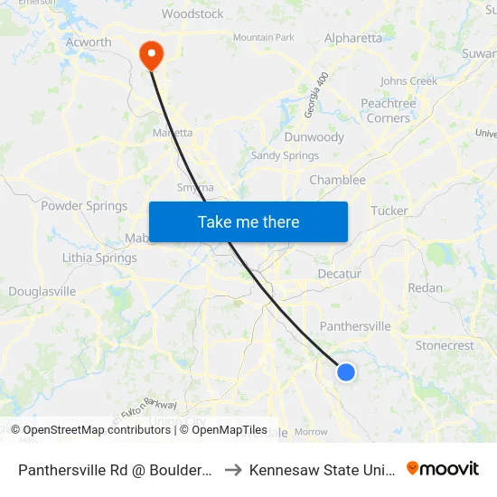 Panthersville Rd @ Bouldercrest Rd to Kennesaw State University map