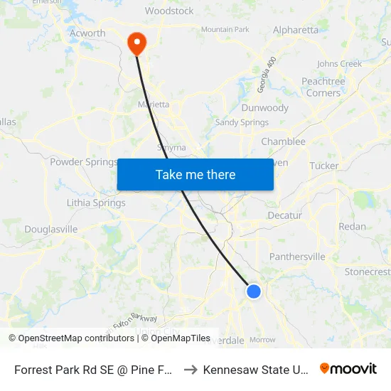 Forrest Park Rd SE @ Pine Forest Dr SE to Kennesaw State University map