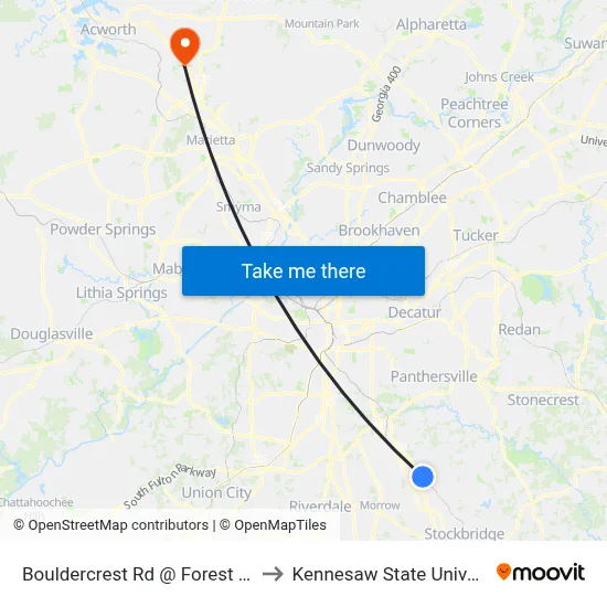Bouldercrest Rd @ Forest Pkwy to Kennesaw State University map