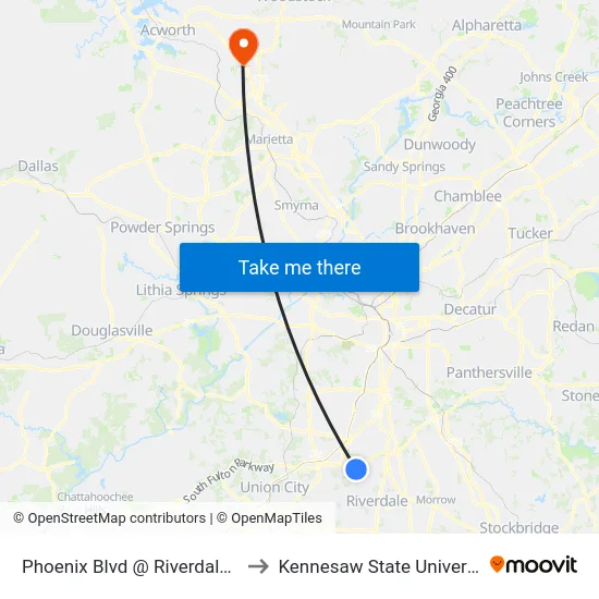 Phoenix Blvd @ Riverdale Rd to Kennesaw State University map