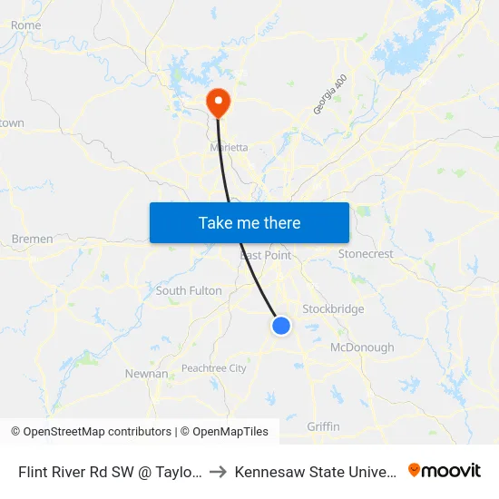 Flint River Rd SW @ Taylor Rd to Kennesaw State University map