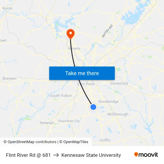 Flint River Rd @ 681 to Kennesaw State University map