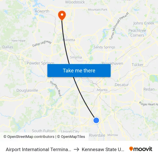 Airport International Terminal - Arrivals to Kennesaw State University map