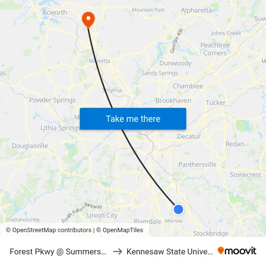 Forest Pkwy @ Summersun Dr to Kennesaw State University map