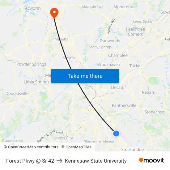 Forest Pkwy @ Sr 42 to Kennesaw State University map