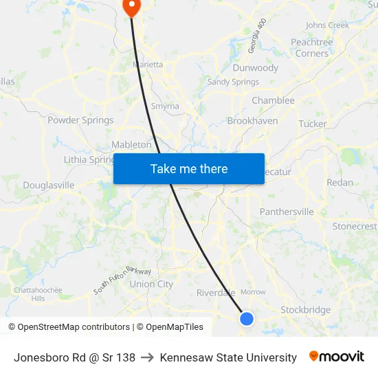 Jonesboro Rd @ Sr 138 to Kennesaw State University map