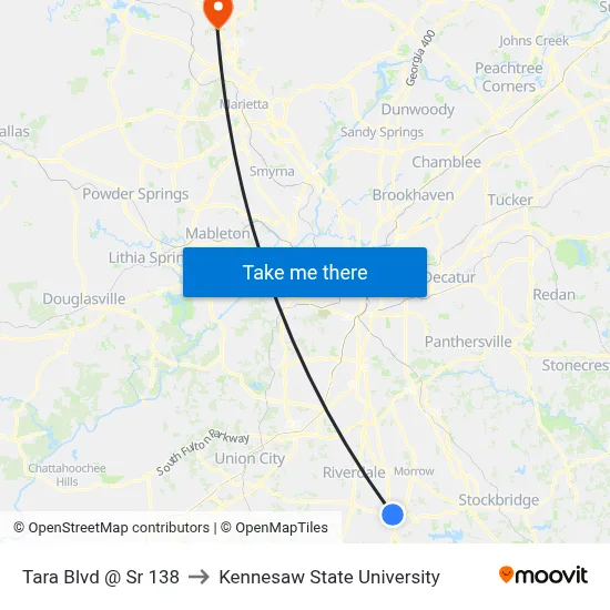 Tara Blvd @ Sr 138 to Kennesaw State University map
