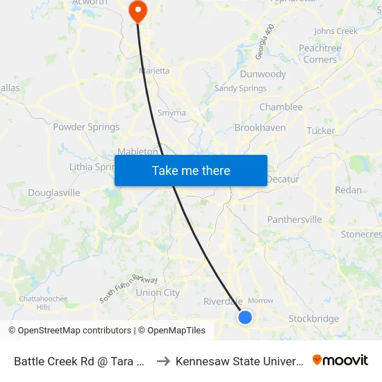 Battle Creek Rd @ Tara Blvd to Kennesaw State University map