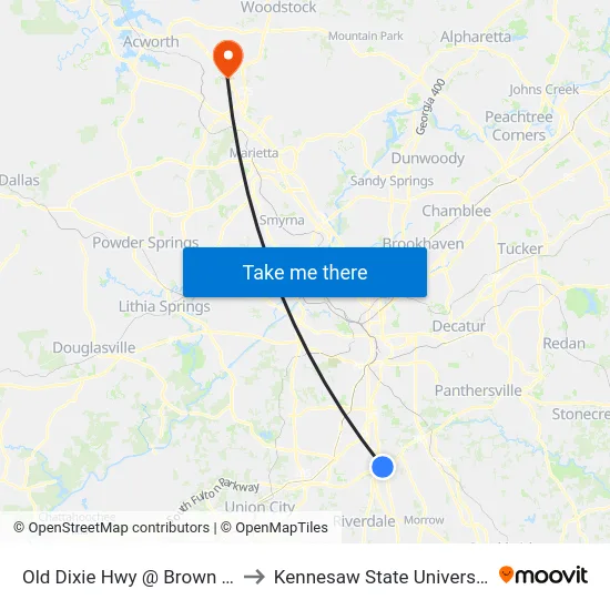 Old Dixie Hwy @ Brown Dr to Kennesaw State University map