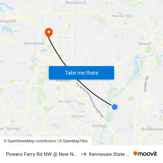 Powers Ferry Rd NW @ New Northside Dr NW to Kennesaw State University map