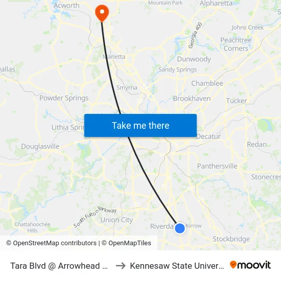 Tara Blvd @ Arrowhead Blvd to Kennesaw State University map