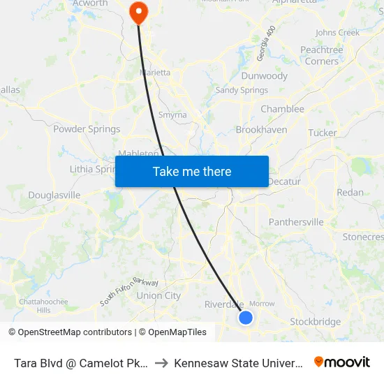 Tara Blvd @ Camelot Pkwy to Kennesaw State University map
