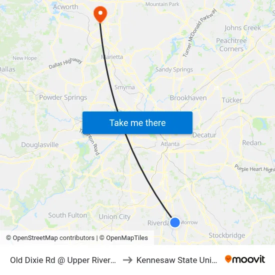 Old Dixie Rd @ Upper Riverdale Rd to Kennesaw State University map
