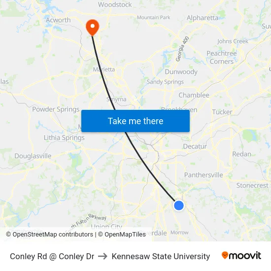 Conley Rd @ Conley Dr to Kennesaw State University map