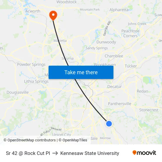 Sr 42 @ Rock Cut Pl to Kennesaw State University map
