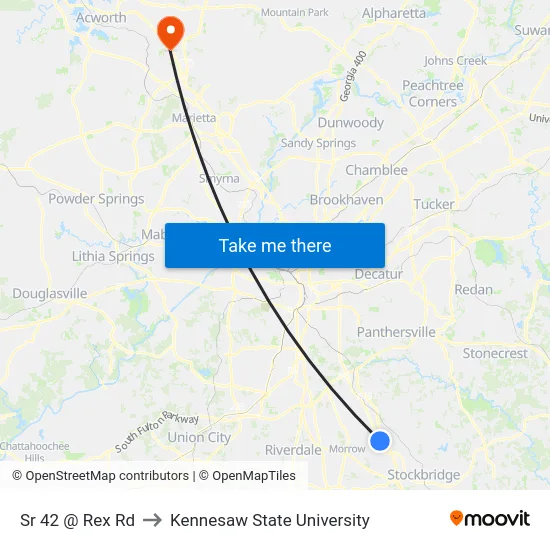 Sr 42 @ Rex Rd to Kennesaw State University map