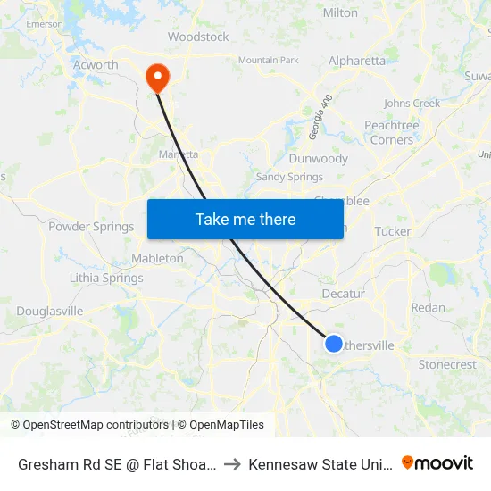 Gresham Rd SE @ Flat Shoals Rd SE to Kennesaw State University map