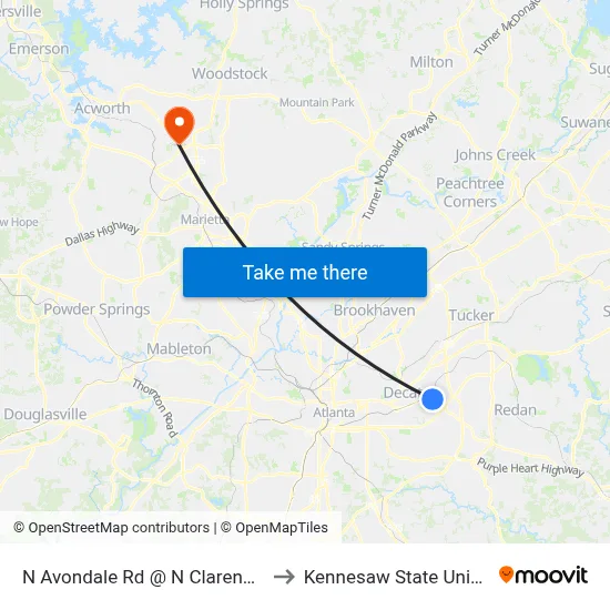 N Avondale Rd @ N Clarendon Ave to Kennesaw State University map
