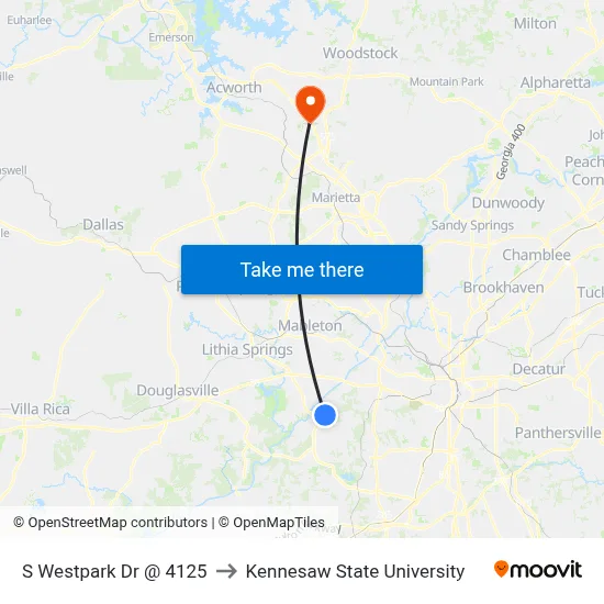S Westpark Dr @ 4125 to Kennesaw State University map