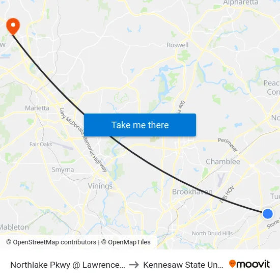 Northlake Pkwy @ Lawrenceville Hwy to Kennesaw State University map