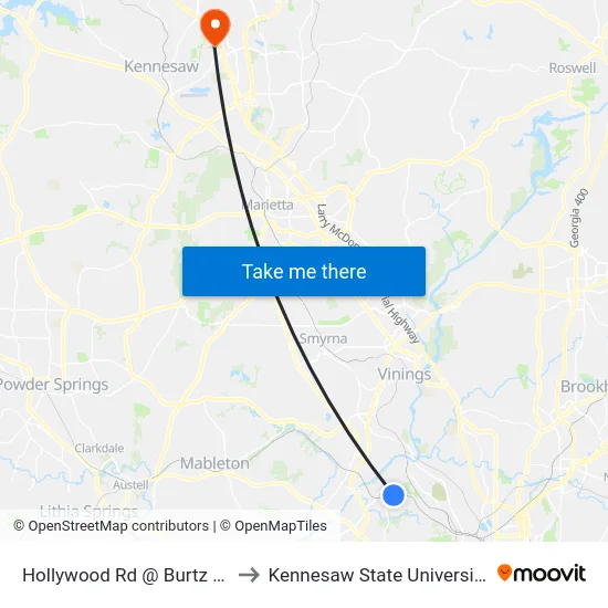 Hollywood Rd @ Burtz St to Kennesaw State University map