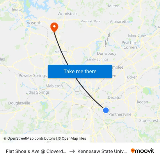 Flat Shoals Ave @ Cloverdale Dr to Kennesaw State University map