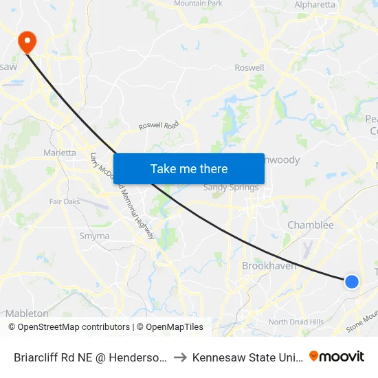 Briarcliff Rd NE @ Henderson Mill Rd to Kennesaw State University map