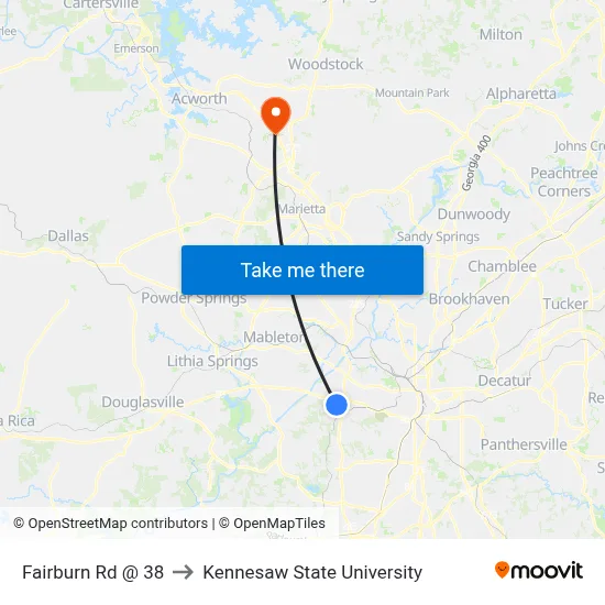 Fairburn Rd @ 38 to Kennesaw State University map