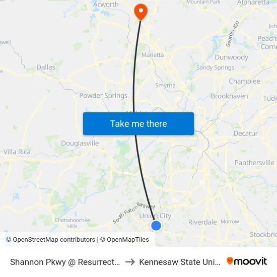 Shannon Pkwy @ Resurrection Way to Kennesaw State University map