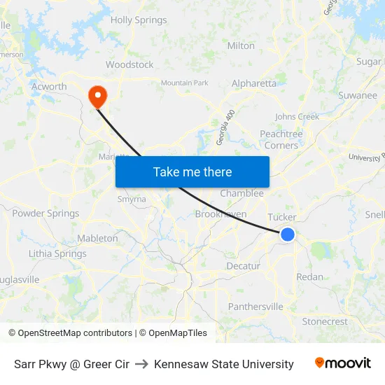 Sarr Pkwy @ Greer Cir to Kennesaw State University map