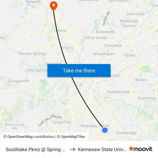 Southlake Pkwy @ Spring Lake Dr to Kennesaw State University map